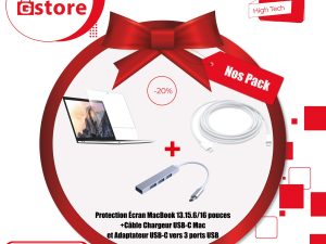 Protection Écran MacBook pouces Câble Chargeur USB-C Mac et Adaptateur USB-C vers 3 ports USB et 1 RJ45